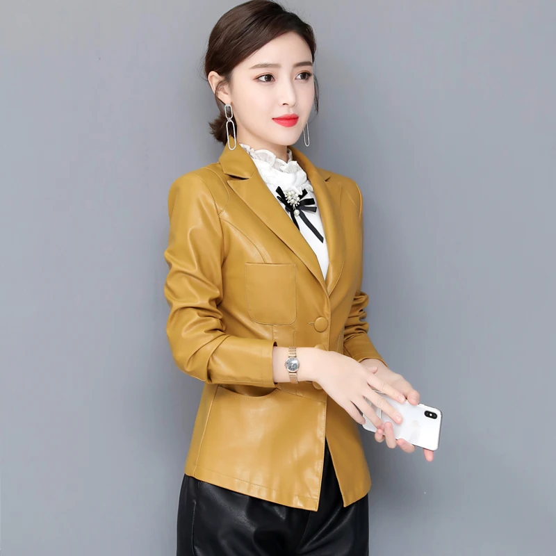 Новинка 2020 женские элегантные кожаные блейзеры и куртки женское однотонное
