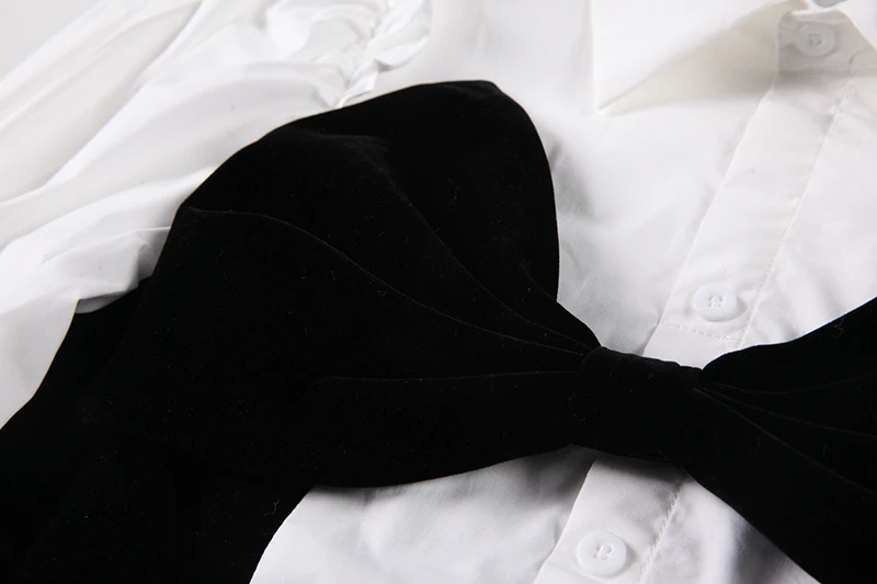 

[EAM] Women White Bow Split Joint Temperament Blouse New Lapel Long Sleeve Loose Fit Shirt Fashion Spring Autumn 2021 1DD5406