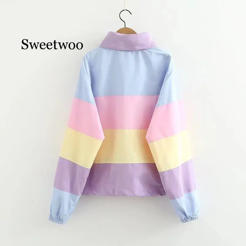 Women Winter Coat Oversize Parkas Short Casual Warm Jacket Striped Winter Clothing Rainbow Stripe Splicing Fluffy Parka