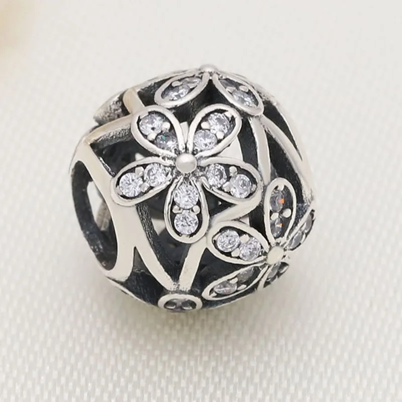 

100% 925 Sterling Silver Bead Bright Hollow Daisy Beads Fit Pandora Women Bracelet & Necklace Diy Jewelry