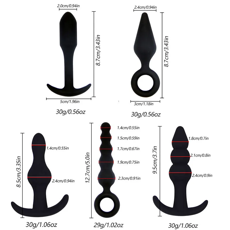 Анальная пробка DOPAMONKEY 5 размеров силиконовая с 10 скоростным вибратором массажер