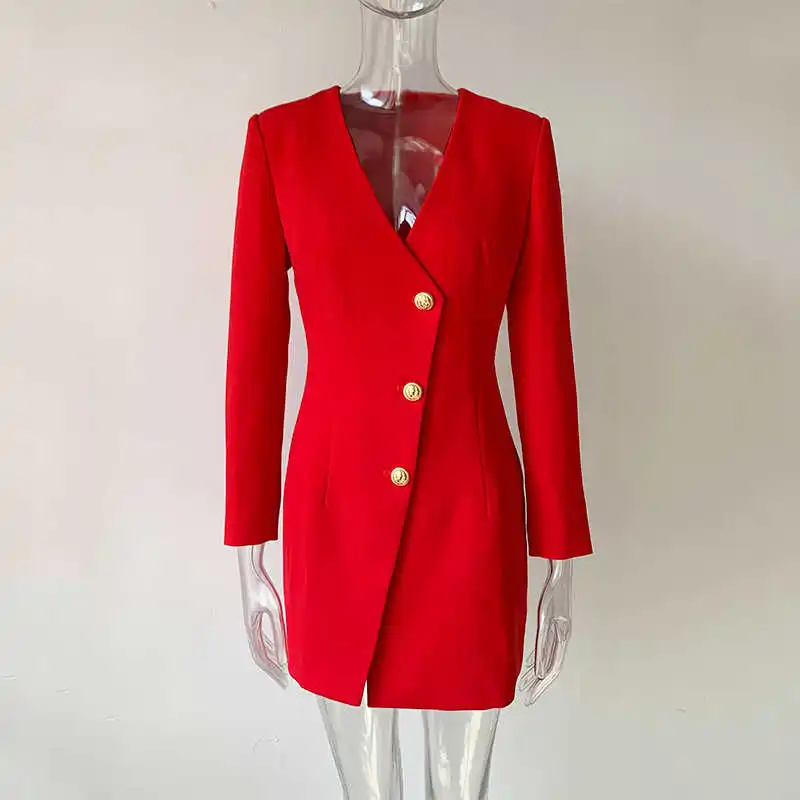 

Women Autumn Spring Sexy V-neck party dress High quality buttons long sleeves mini dress C244