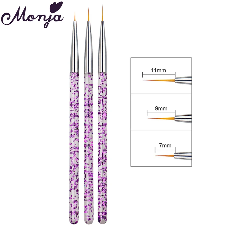 Monja 3 шт./компл. с акриловыми ручками Nail Art французский вкладыш линии полоски кисть для рисования шаблон дизайна DIY чертежный карандаш для маникюра, инструменты