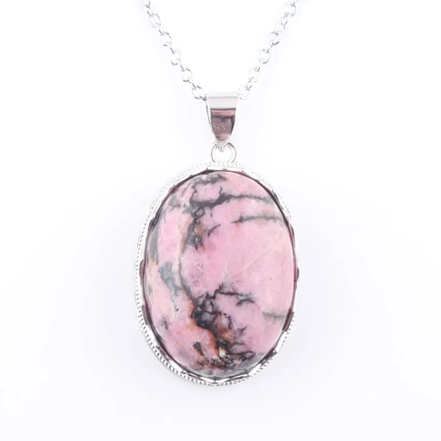 Pendant Chain Любовь лето в форме яйца украшение из родохрозита камень массивные Подвески кулон женский подарок WOJIAER PN3342 - Окраска металла: Pendant Chain
