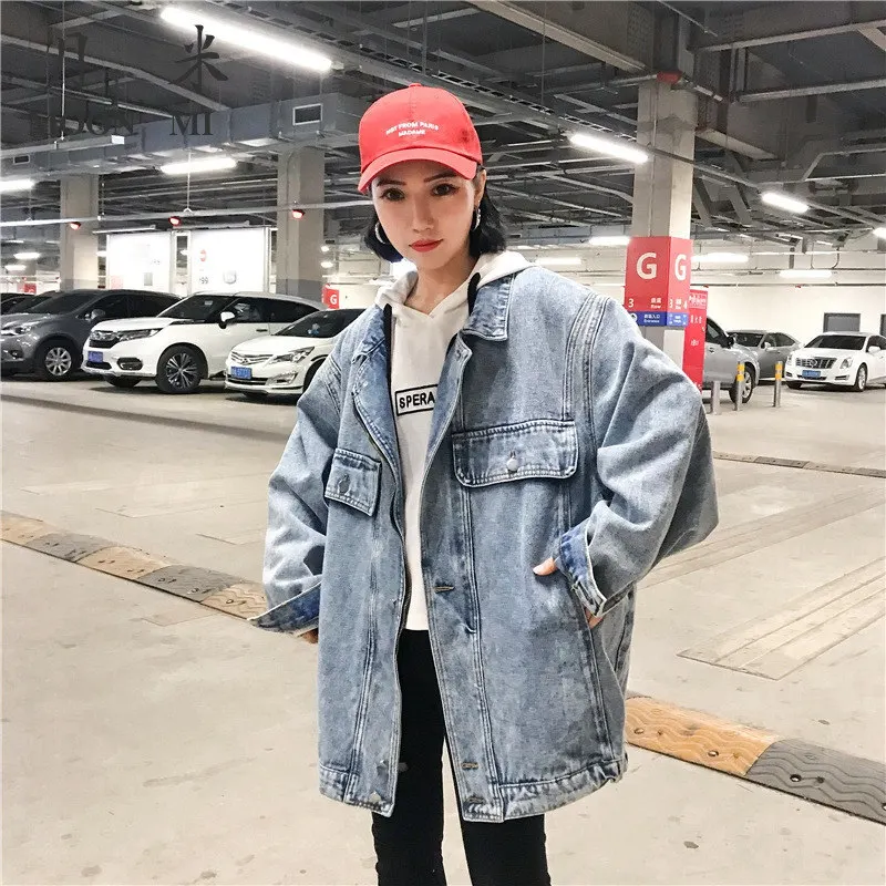 Винтажная Женская Джинсовая длинная куртка осенняя джинсовая женское Свободное