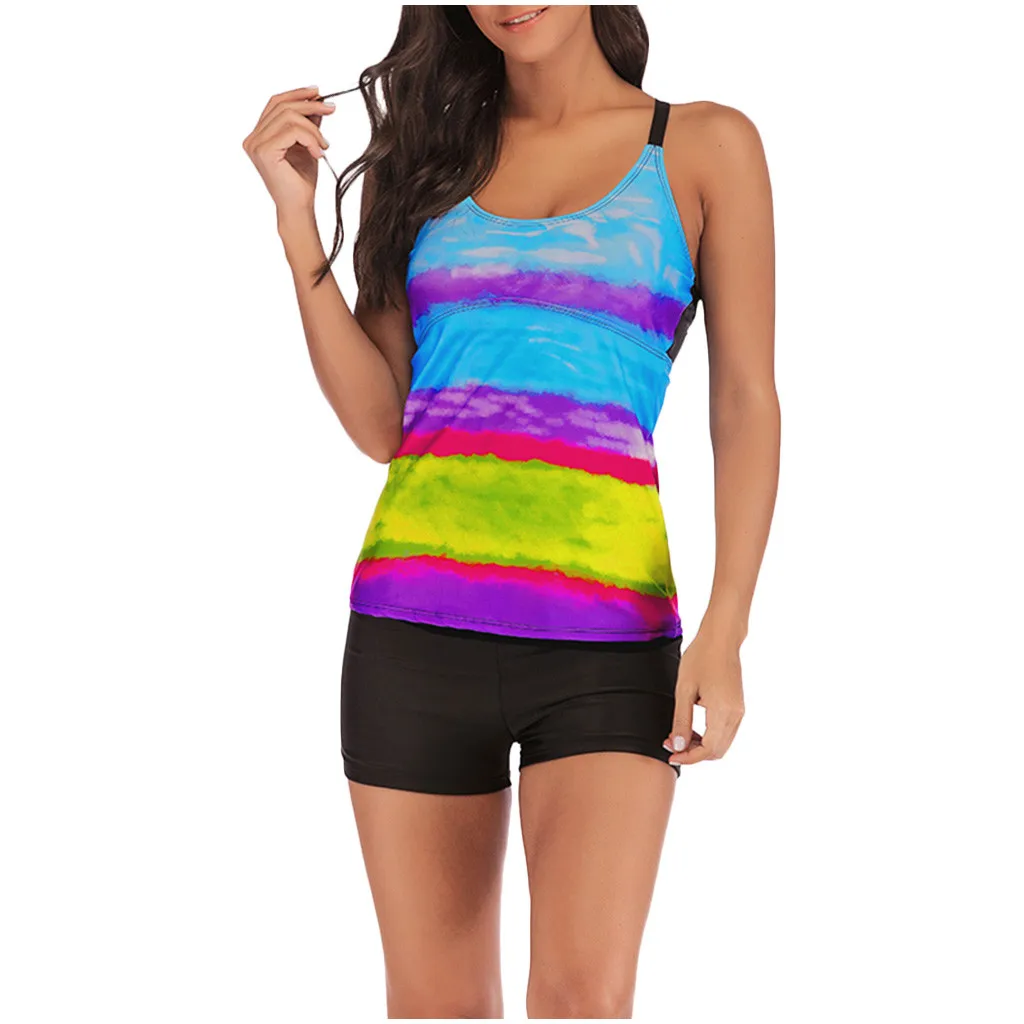 Женский купальник с принтом радужных цветов большие размеры топ высокой талией и