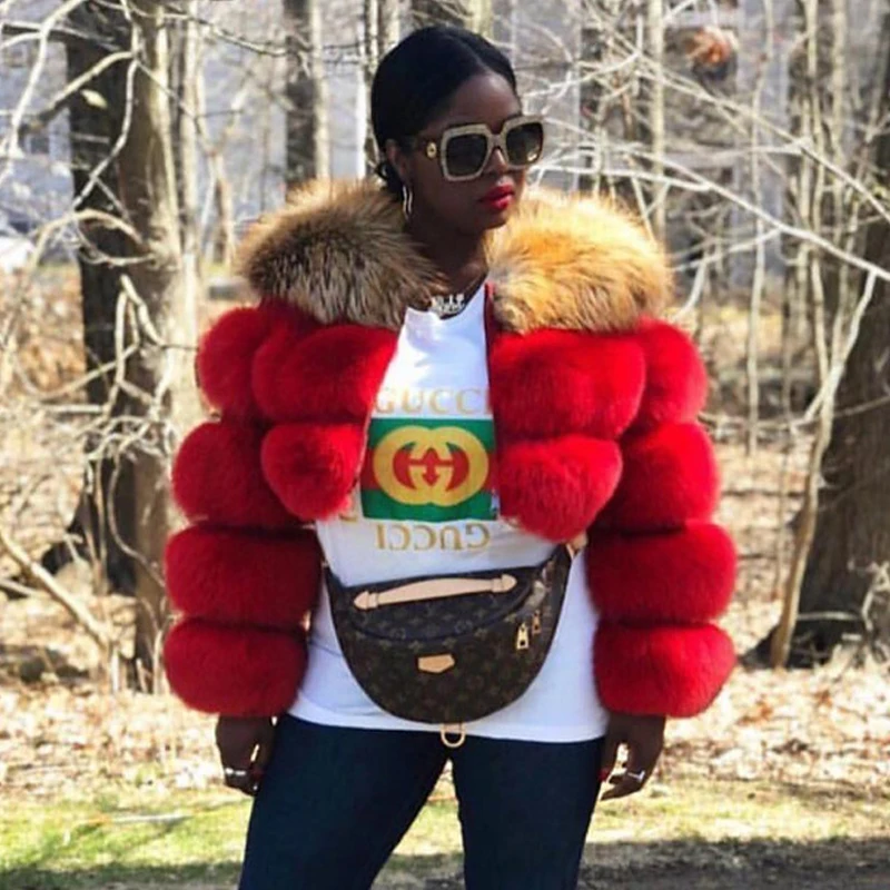 2022 New Fashion Real Fox Fur Coat Natural Whole Skin Genuine Fox Fur Jackets Women Overcoats Luxury Female Trendy Fur Coats