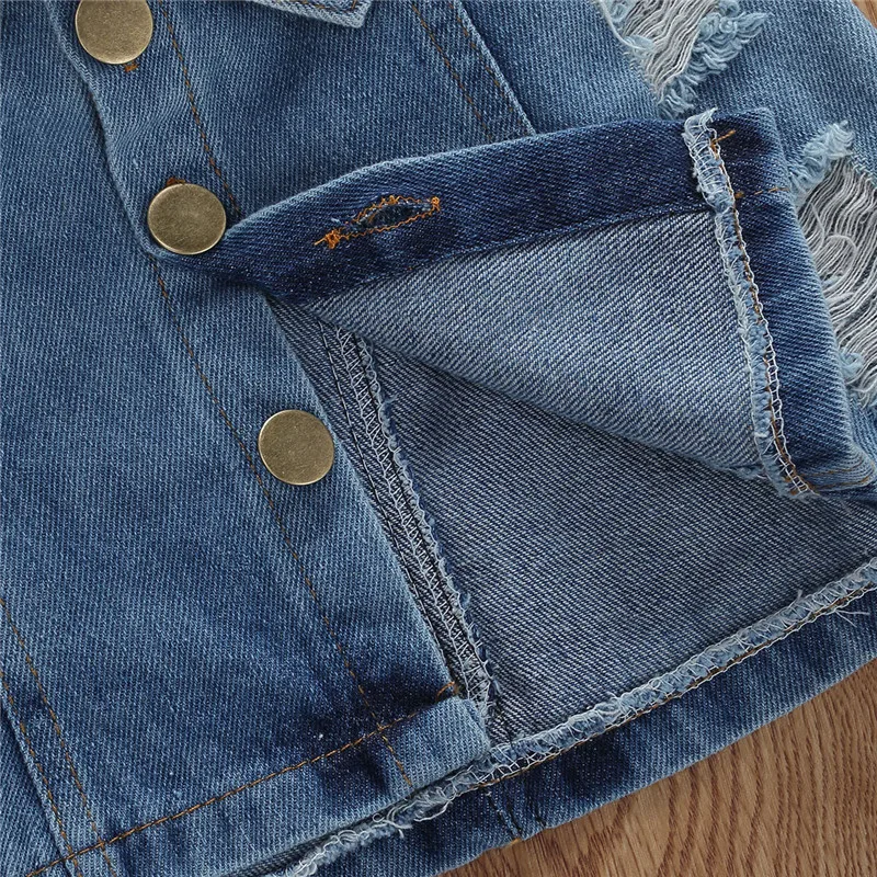 

2020 Brand Baby Girls Clothes Sets Animal Print Striped Sleeveless Vest Tops+Broken Hole Blue Denim A-Line Skirts 2Pcs Outfits