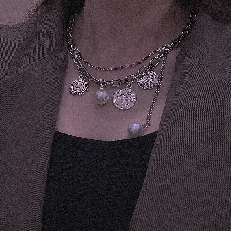 

Ожерелье для женщин Ins интернет-знаменитость аксессуары в стиле хип-хоп холодной ниши, корейский дизайн, Стиль личность жемчужное двойное