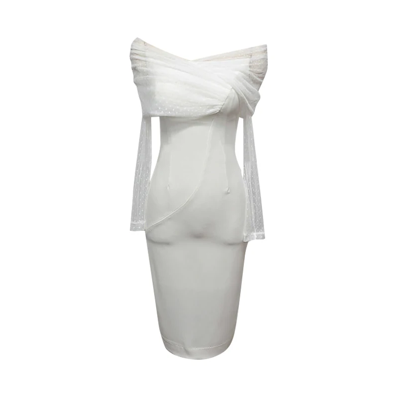 

Formal Party Dress Night Club Winter Spring New Women Elegant White Lace Slash neck Bodycon