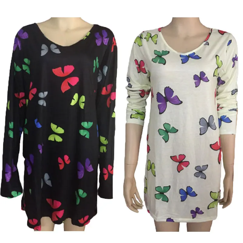 

Spring Autumn White T-Shirt 2021 Casual Butterfly Print Pattern V-Neck Long-Sleeved Tees Shirts Street Women Clothing Plus Size