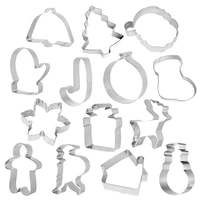 14pcs diy christmas cookie cutter mold stainless steel impression manual stamping household baking kitchen accessories tools