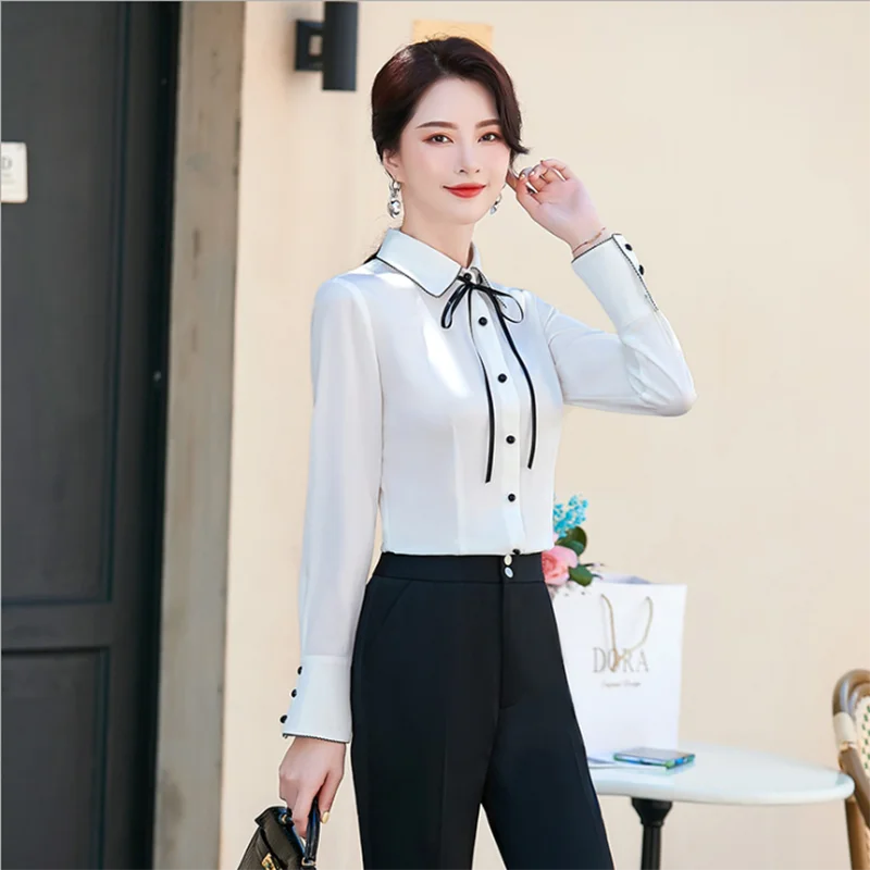 

Elegant Spring/Autumn Female Clothing Red White Women Tops and Blouse Casual Fashion Long Sleeve Office Ladies Shirts Plus Size