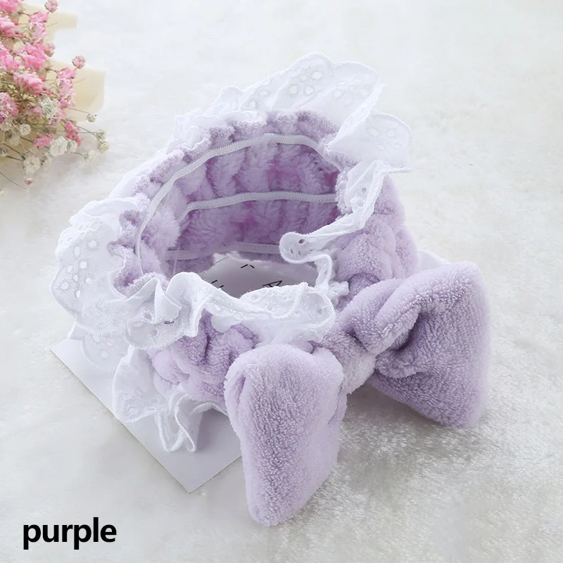 Lace 4 Новые OMG буквы коралловый флис мыть лицо повязки для волос для женщин милый мягкий бант девушки повязки, резинки для волос аксессуары для волос в виде тюрбана - Цвет: Lace 4