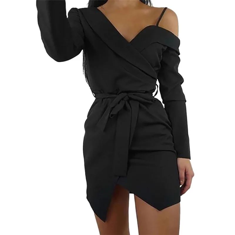 Осенне-зимняя повседневная женская одежда женские вечерние платья черного цвета