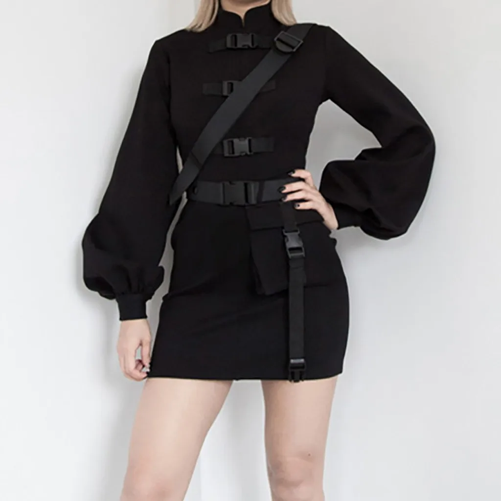 Женское облегающее платье с высокой талией однотонное винтажное в готическом