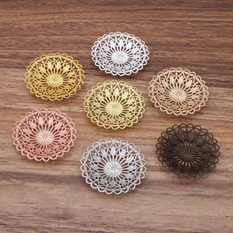 36mm Vintage Brass Hollow Filigree Flower Caps Charms Bases Connectors Wraps Finding Hair Clasps DIY Jewelry Accessories | Украшения и