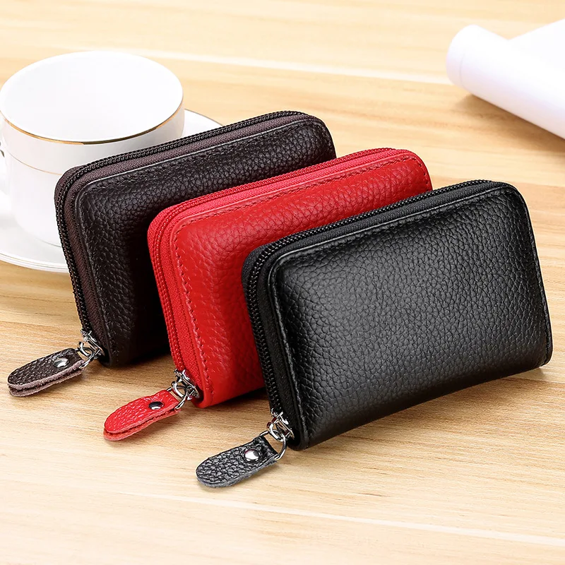 First Layer Cowhide Card Holder Genuine Leather Grain Pattern Soft Surface Organ Holder Multi Functional Portable ID Card Clip