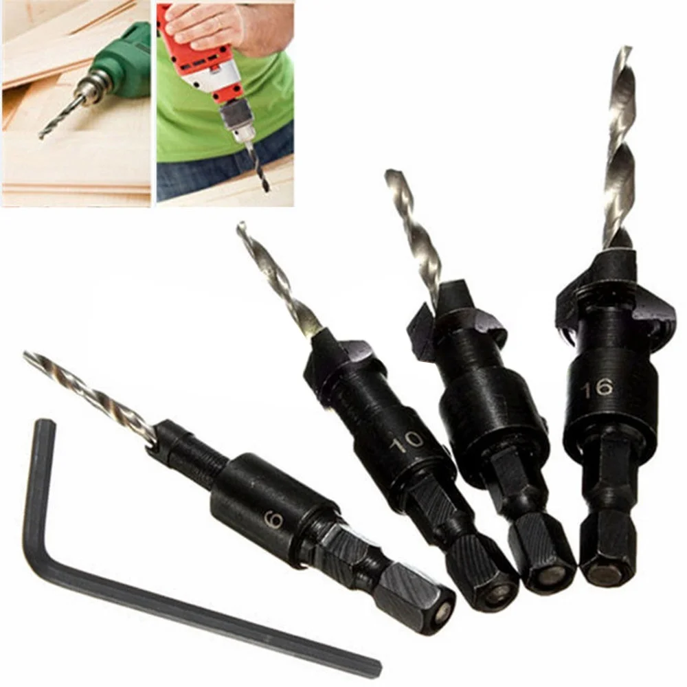 

4Pcs Wood Woodworking 5 Flute HSS Countersink Drill Bit Set Carpentry Tool 6-12#