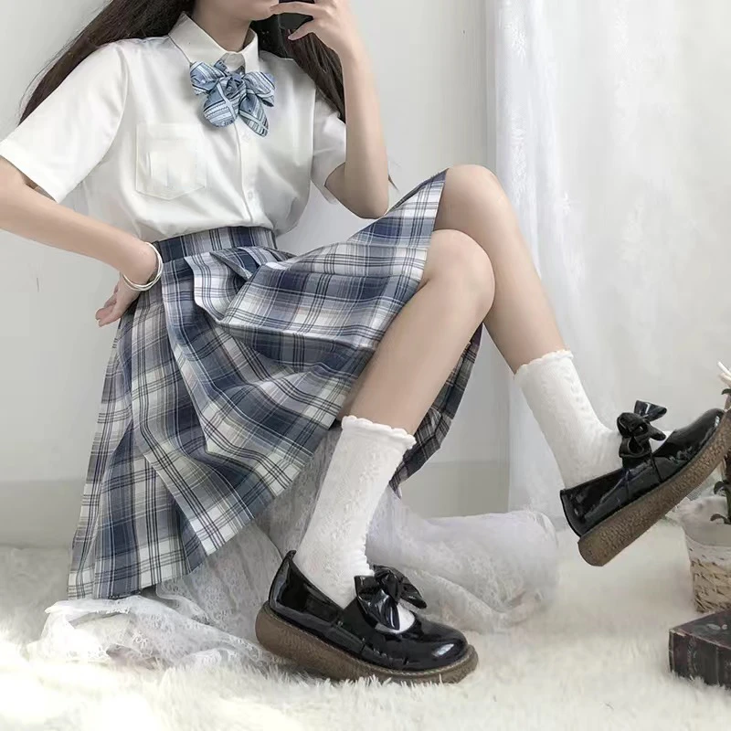 CHAOZHU Black White Jk Uniform School Girls Lolita Cosplay Accessories Socks Girls Cotton Knitting Lace Top Loose Rib Sockken