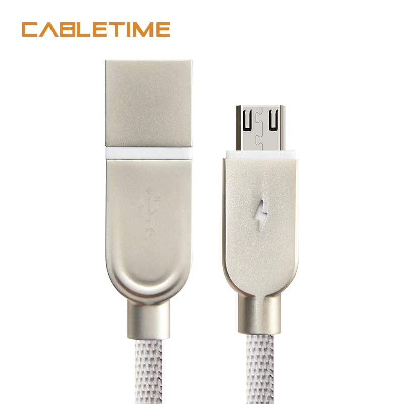 Бежевый CABLETIME кабель Micro USB с изоляцией питания шнур для зарядки Micro Usb зарядное устройство для samsung Android цинковый сплав светодиодный USB кабель C144 - Цвет: Бежевый