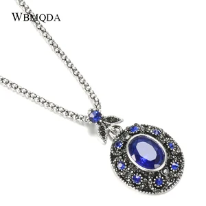 Kinel Бохо тибетский серебряный синий кулон ожерелье для женщин Этническая Невеста свадьба Винтажные Украшения Аксессуары для вечеринок кристалл подарок