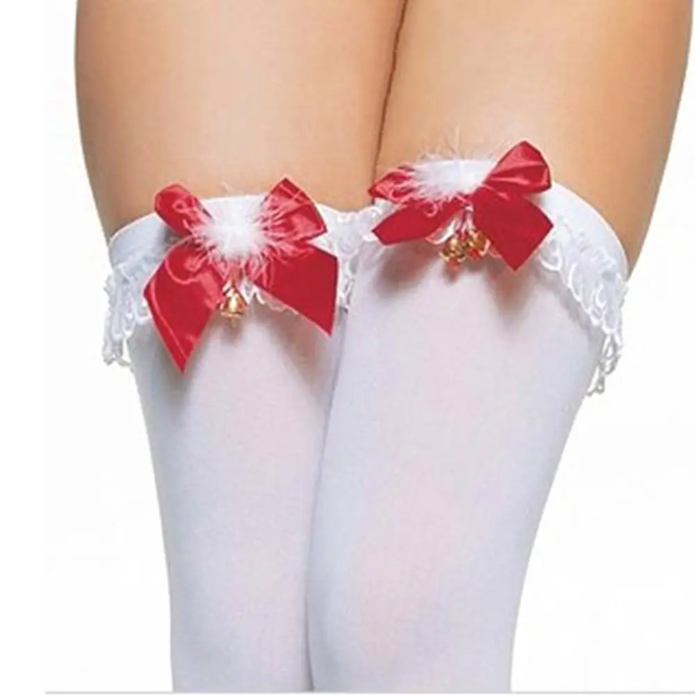 Christmas Leggings Stockings Bows Small Jingle White Feathers Festival Solid Color Red | Тематическая одежда и униформа