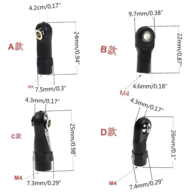 

10Pcs Plastic Rod Ends Link Balls for 1/10 TRX-4 TRX4 RC Crawler Car