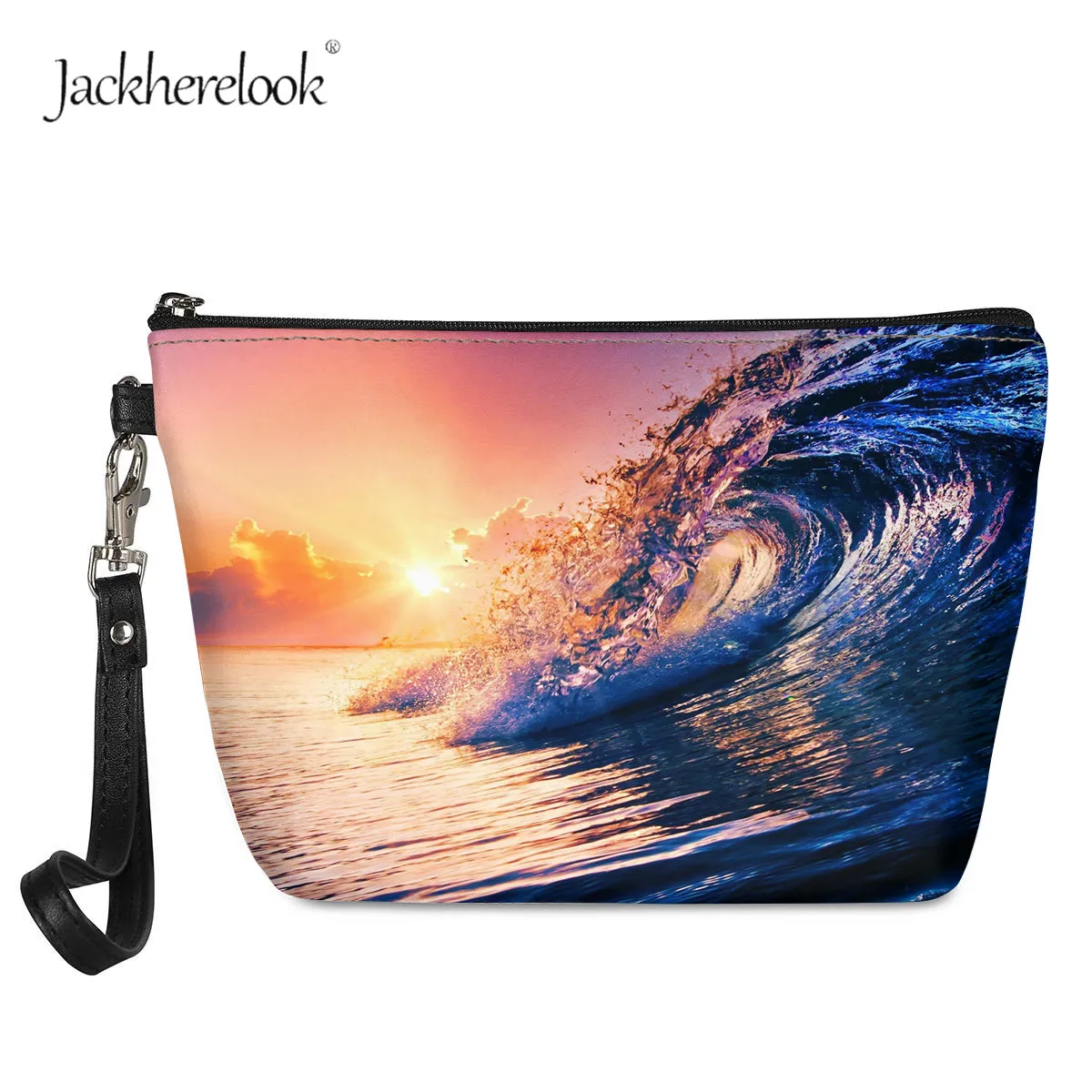 

Jackherelook Tropical Hawaiian Style Waves Prints Ladies High Quality Comestic Bags Femme Zipper Clutch Travel Large Storager