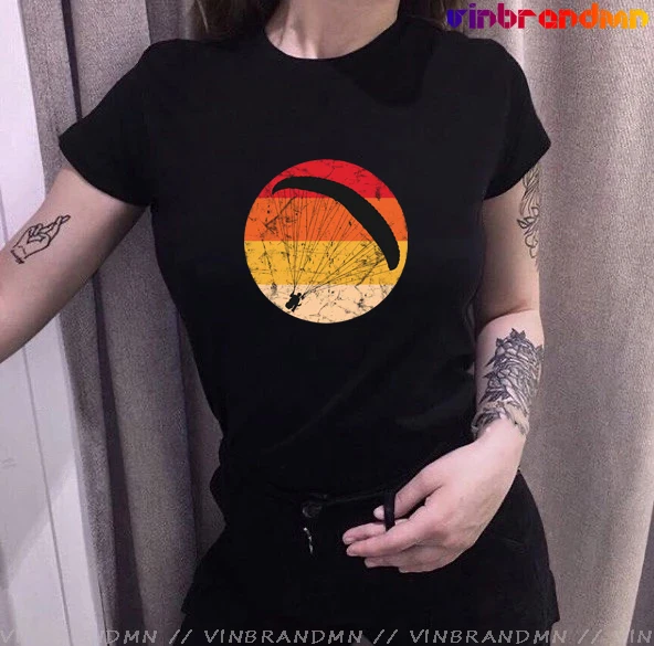 Женская футболка с принтом параплана хлопковая коротким рукавом в стиле ретро