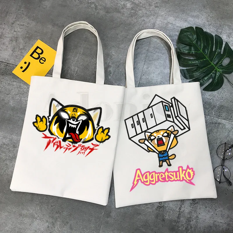 Aggretsuko Aggressive Retsuko Death Metal Graphic Cartoon Print Shopping Bags Girls Fashion Casual Pacakge Hand Bag | Багаж и сумки