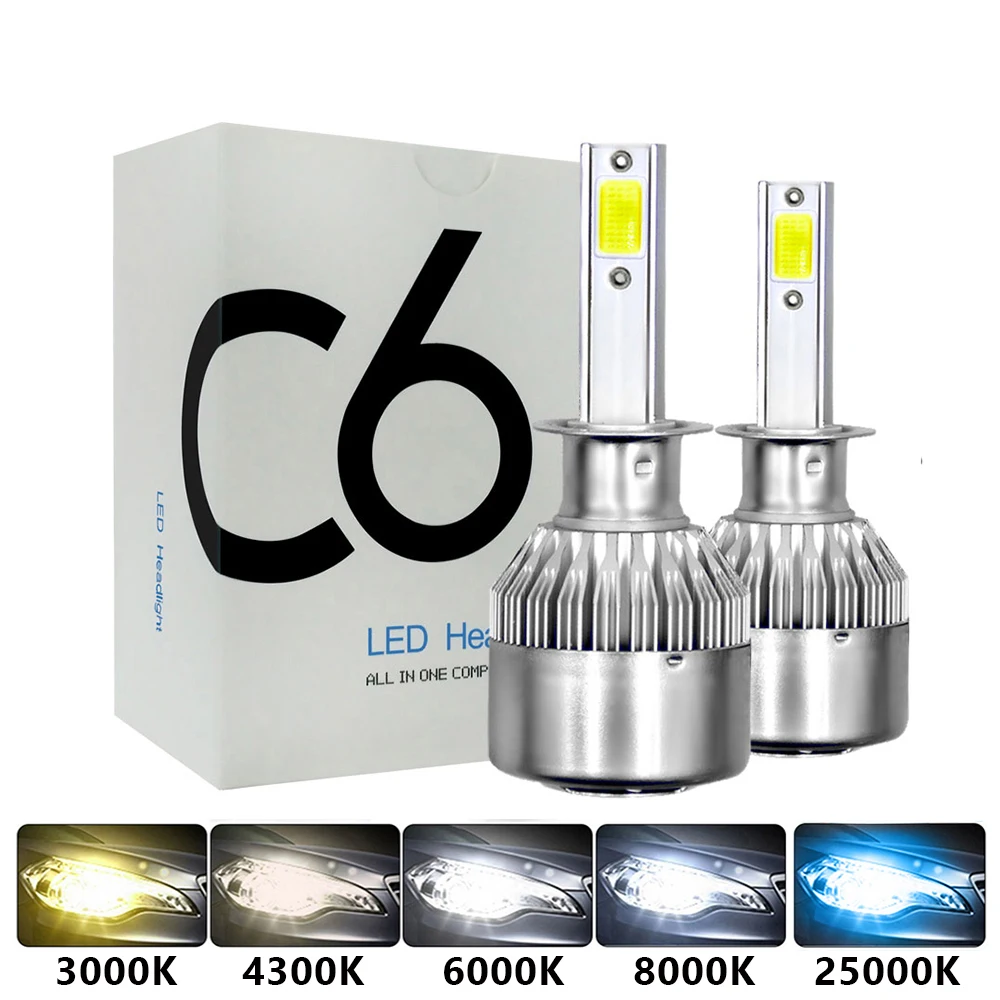2 шт. светодиодный фар Hulbs H7 H1 H3 огни автомобиля H4 880 H11 HB3 9005 9006 H13 3000k 6000K 72W 12V C6 8000LM
