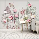 Пользовательские фотообои современные розовые цветы бабочки фрески гостиная телевизор диван спальня романтический фон настенный Декор 3D наклейки
