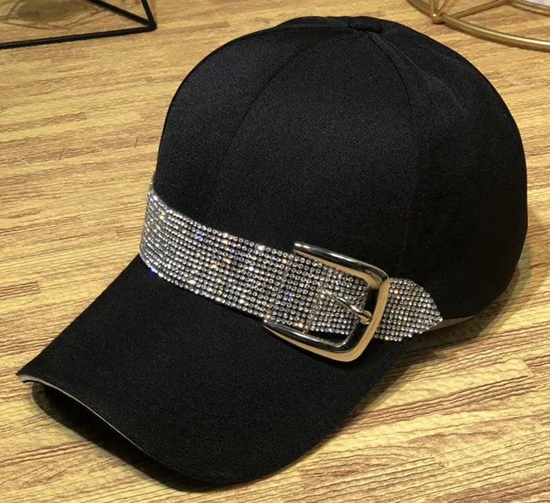 Стразы пояс Snapback шляпа хлопок сплошной цвет кристалл бейсболка модная крутая