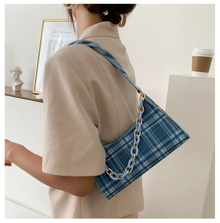 

Women's bag 2020 summer new style Western Pu plaid one shoulder underarm bag all-match chain shoulder bag