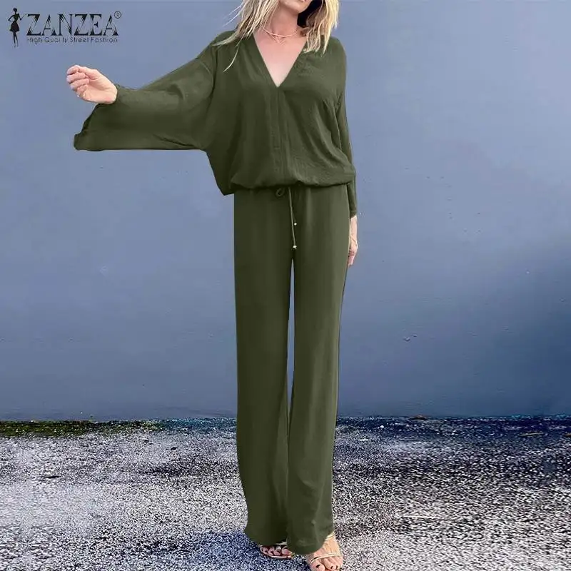 

Брюки ZANZEA женские эластичные свободного покроя до щиколотки, элегантный повседневный праздничный костюм в богемном стиле, однотонная блуз...