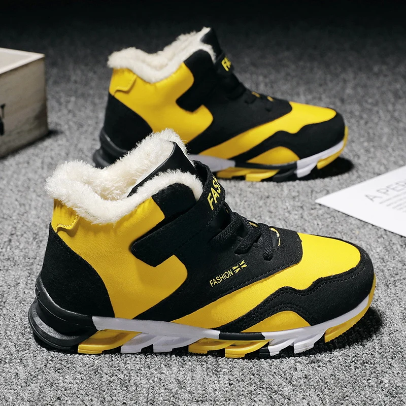 Kids Winter Shoes for Boys Non-slip Snow Sneakers Outdoor Warm Plus Fur Boots Teenagers Mountain Climbing Trekking Shoes