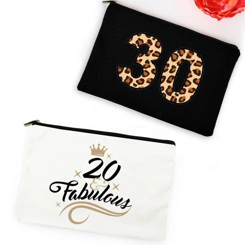 Thirty & Fabulous Birthday Makeup Bag 20th 30th 40th 50th 60th Personalised Cosmetic Bag for Women Custom Age Birthday Gifts