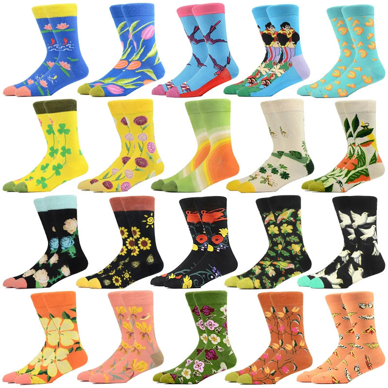 Мужские модные носки в стиле Харадзюку милый Счастливый дизайн цветные с цветами