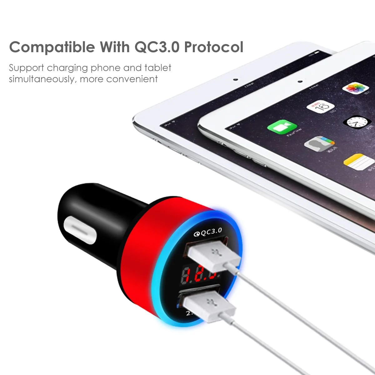 Автомобильное зарядное устройство SOONHUA с двумя USB портами и поддержкой быстрой