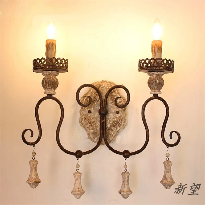 

American Country Wood Candlestick Wall Lamps Loft Retro Living Room Aisle Corridor Bedroom Balcony Sconces Wall Lights Deco