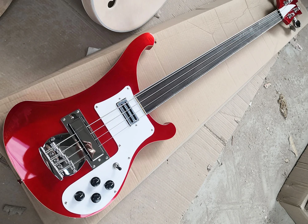 В наличии-4 строки Fretless красный металлик для электрической бас-гитары с золотой