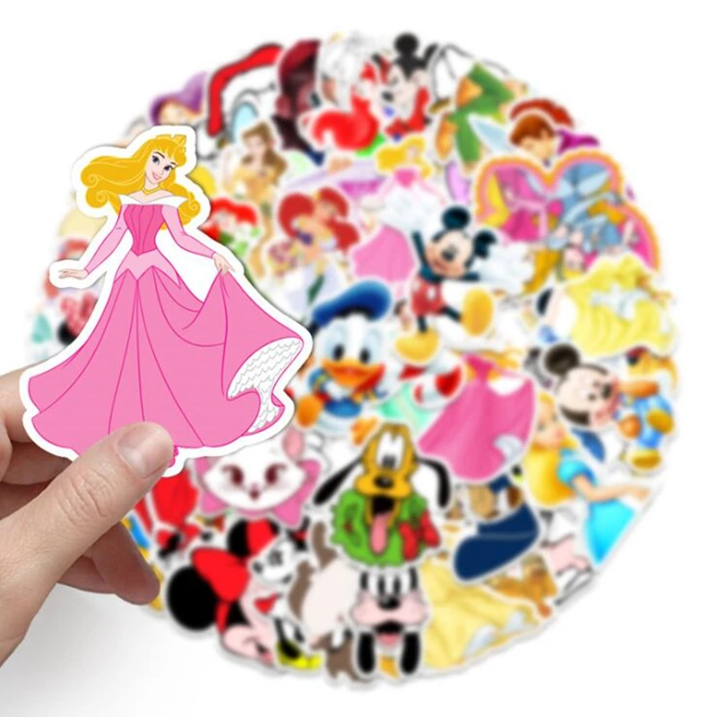 Disney-pegatina de anim&eacute;, Mickey Mouse de punto, Blancanieves, equipaje, Piano, coche, bicicleta, pegatina de Graffiti, pegatinas impermeables, regalos de juguete-1