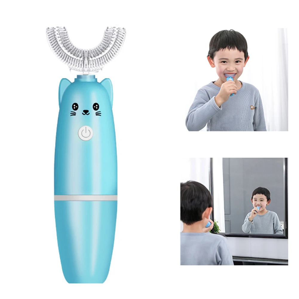 

Lntelligent Electric Toothbrush Automatic Ultrasonic 360 Silicone U Shaped Battery Power Teethbrush 3-12 Years Old Children