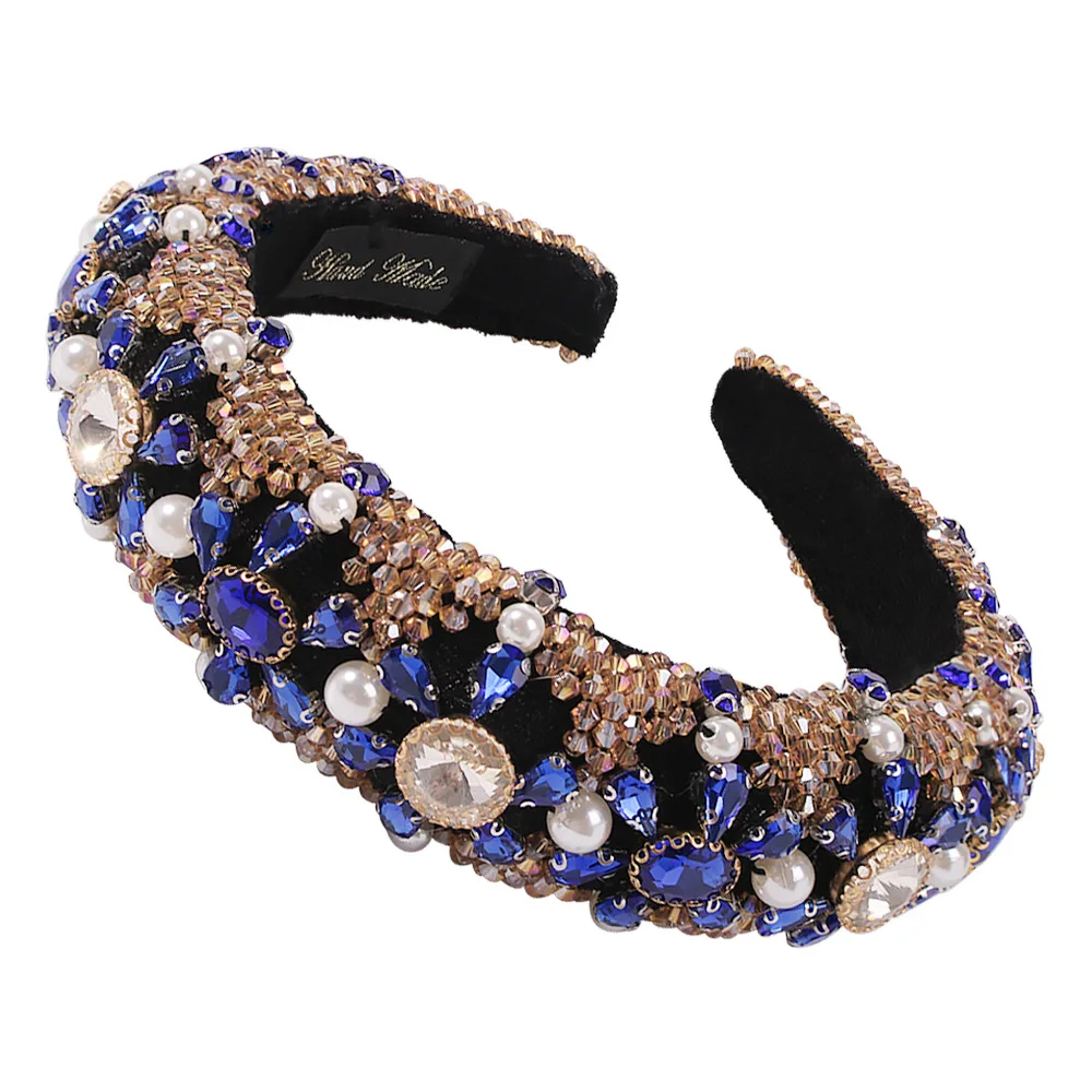 

Fashionable Trendy Hair accessories Baroque Rhinestone Women Girls Headband Geometric Wide Brim Full Diamond Prom Headwear