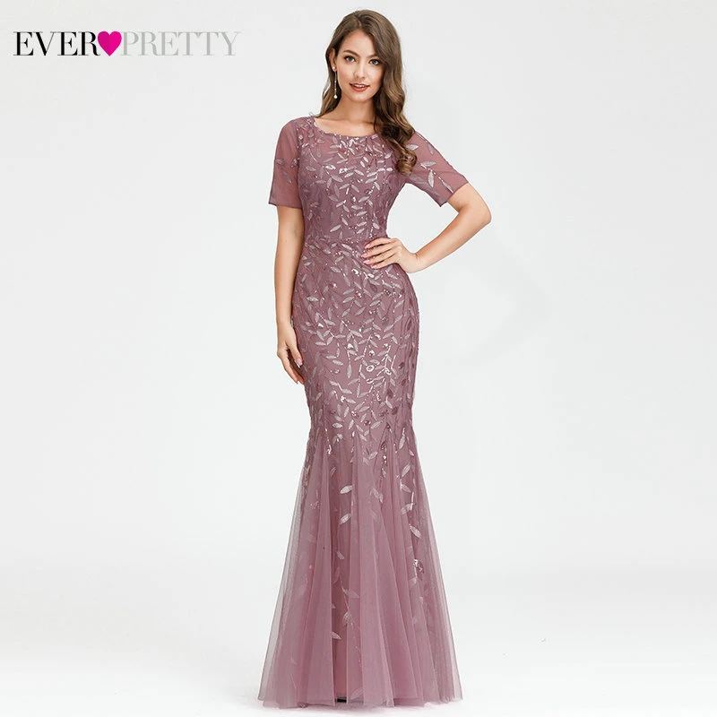 EZ07707OD Формальные Вечерние платья Ever Pretty Новые Русалка o-образным вырезом с коротким рукавом Кружева Аппликации Тюль Длинные вечерние платья халат Soiree сексуальный - Цвет: EZ07707OD