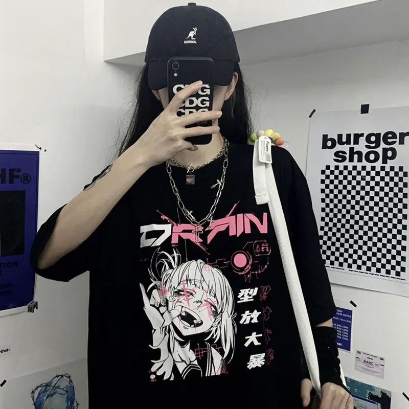 Женская готическая Футболка Harajuku черная футболка с коротким рукавом и принтом