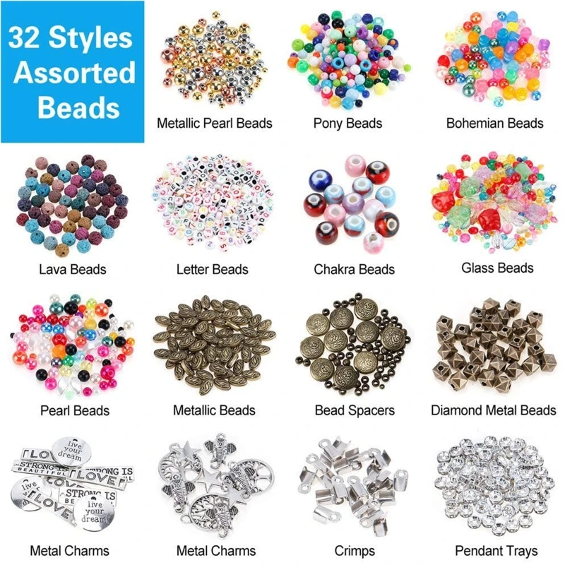 

2062Pcs Jewelry Making Supplies Kit with Assorted Beads Charms Findings Pliers F3MF
