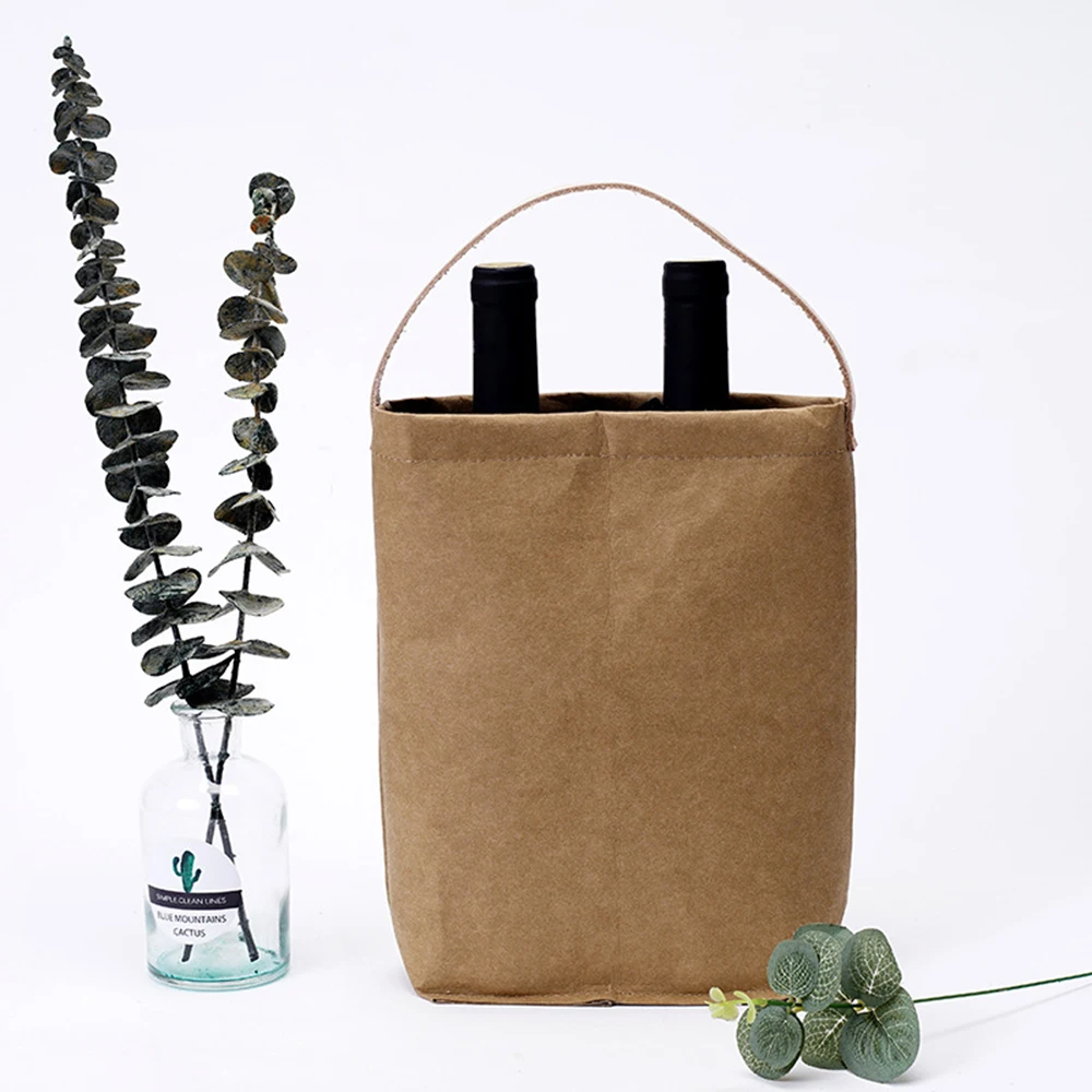 

ADOREHOUSE 3PCS Portable Kraft Paper Storage Bag Washable Wine Packaging Box Multifunction Food Organizer Bag Kitchen Tools
