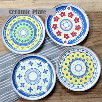 ceramic plate 8 inch round dishes creative ethnic styl plate household tableware dinner plates dessert plate dessert tray flower